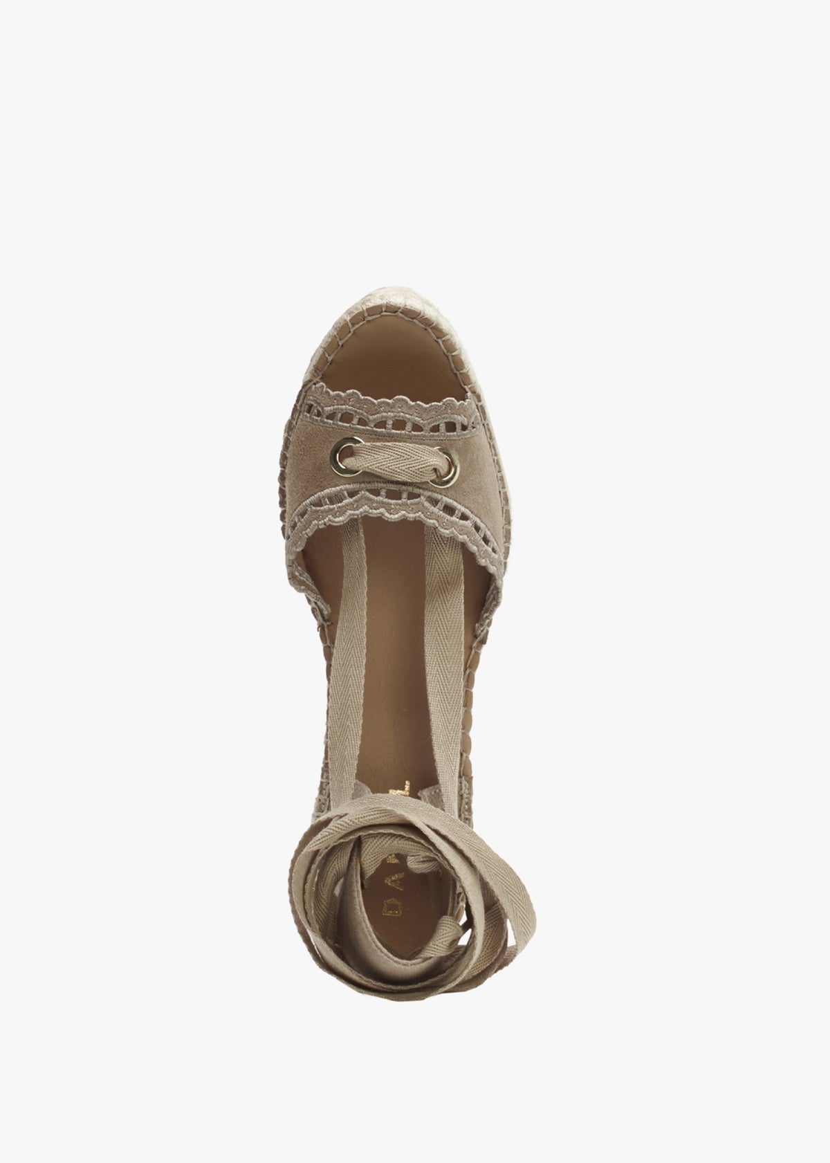 Ilazer Beige Suede Laser Cut Edge Ankle Tie Wedge Espadrilles