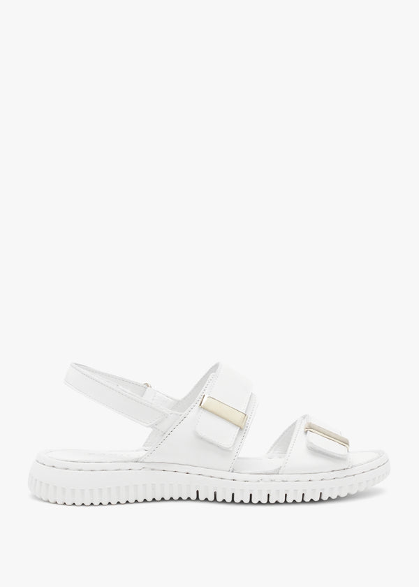 Lellie White Leather Two Bar Sandals
