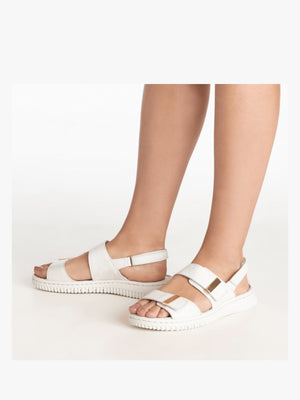 Lellie White Leather Two Bar Sandals