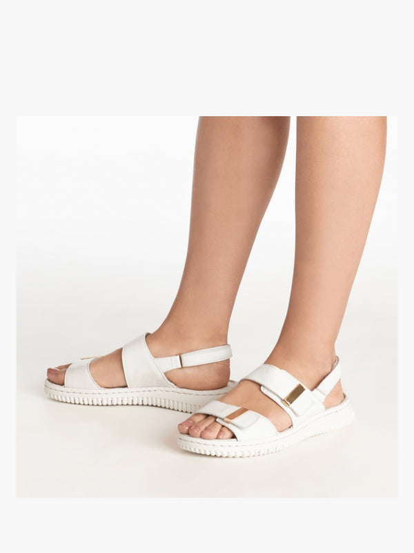 Lellie White Leather Two Bar Sandals