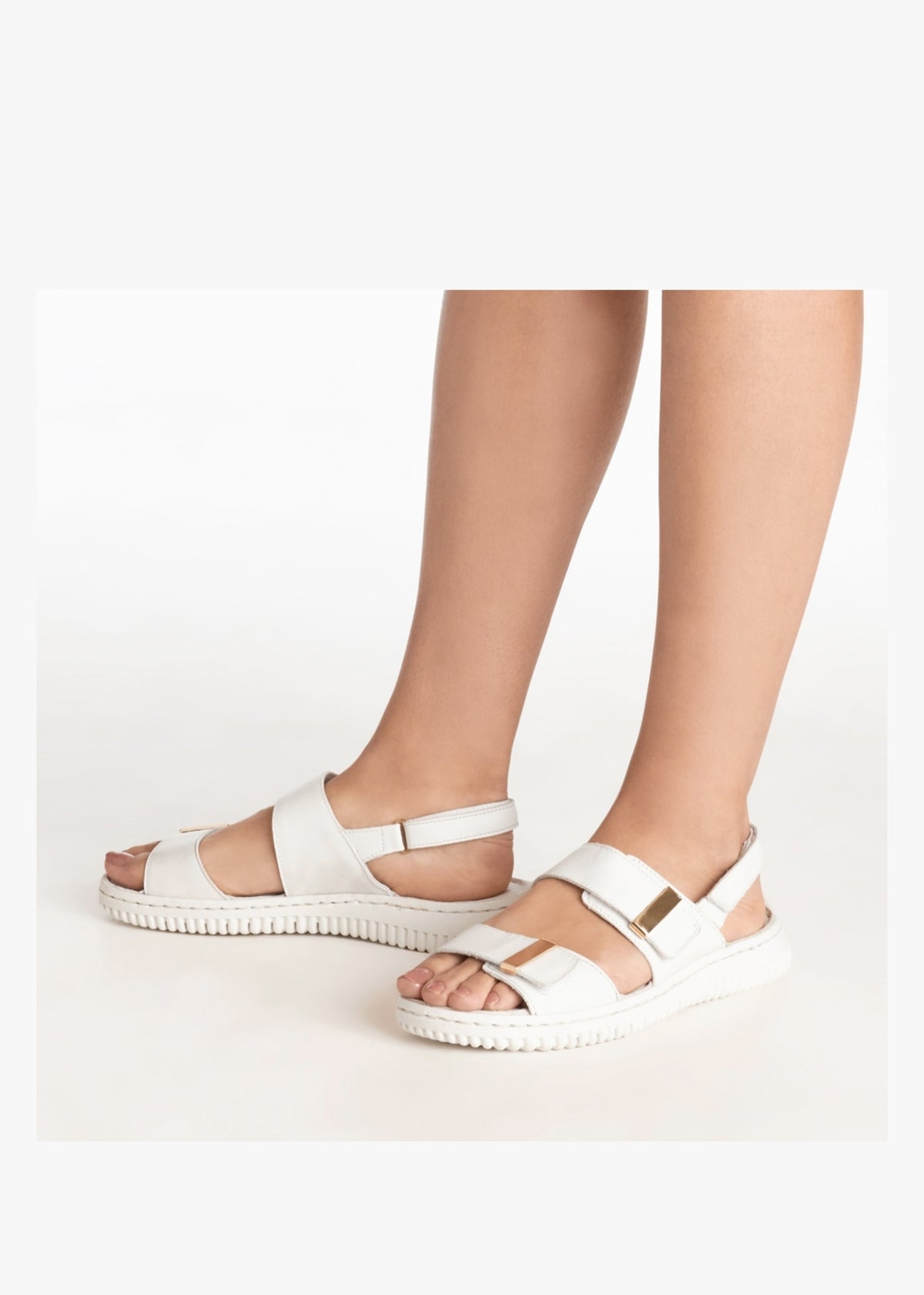 Lellie White Leather Two Bar Sandals