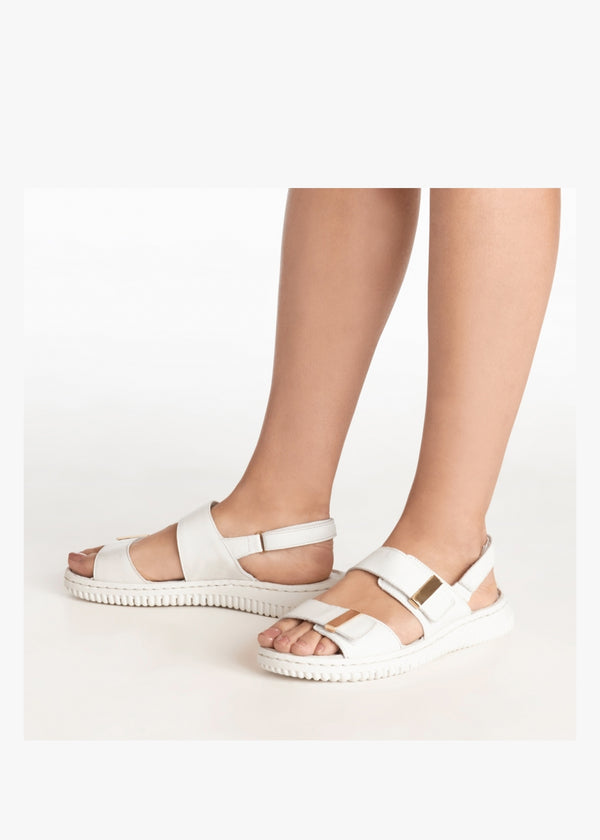 Lellie White Leather Two Bar Sandals
