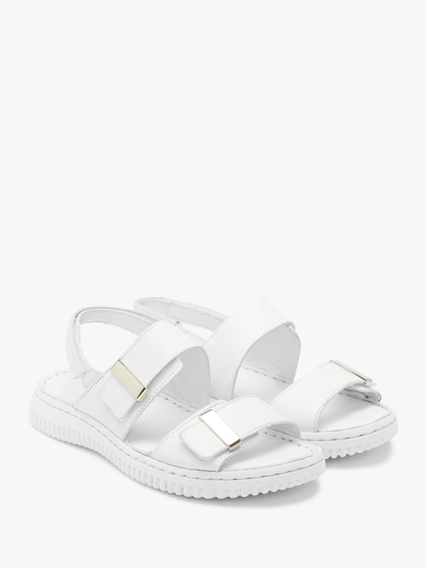Lellie White Leather Two Bar Sandals