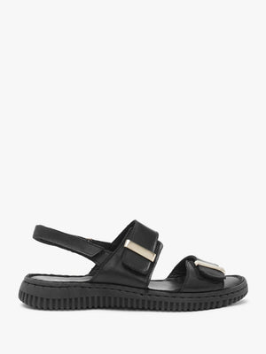 Lellie Black Leather Two Bar Sandals