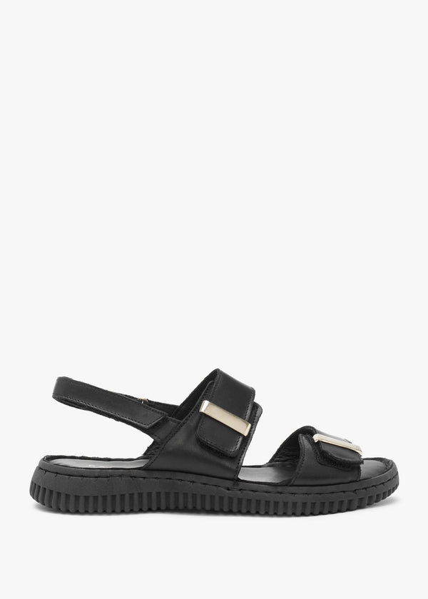 Lellie Black Leather Two Bar Sandals
