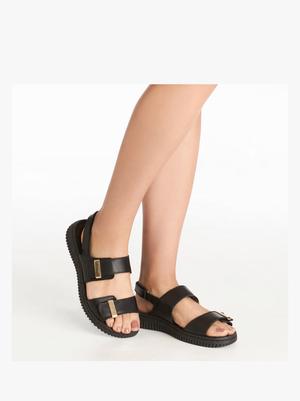 Lellie Black Leather Two Bar Sandals