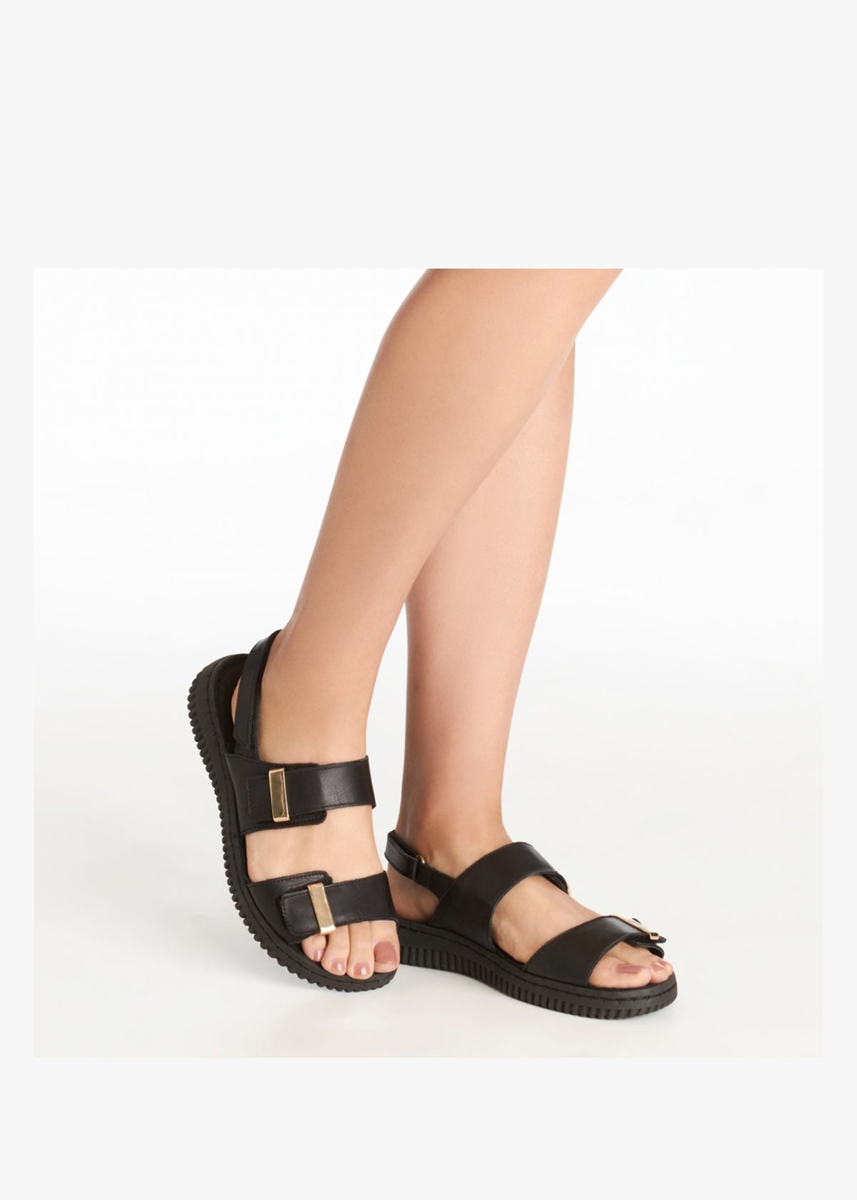 Lellie Black Leather Two Bar Sandals