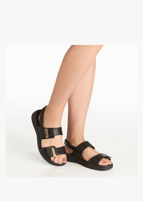 Lellie Black Leather Two Bar Sandals