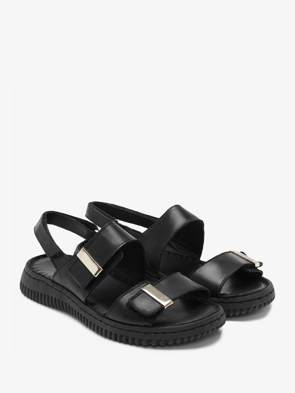 Lellie Black Leather Two Bar Sandals