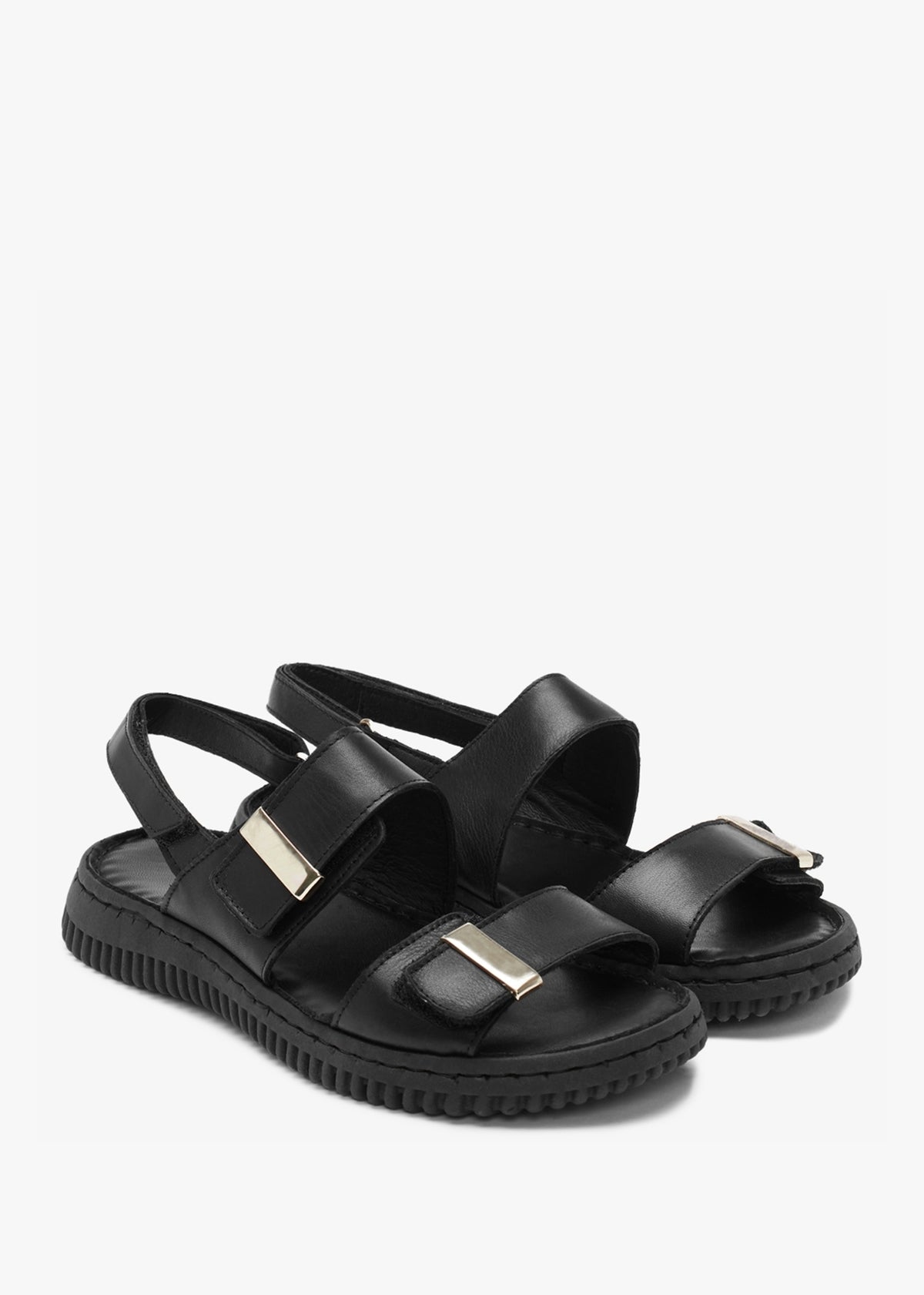 Lellie Black Leather Two Bar Sandals