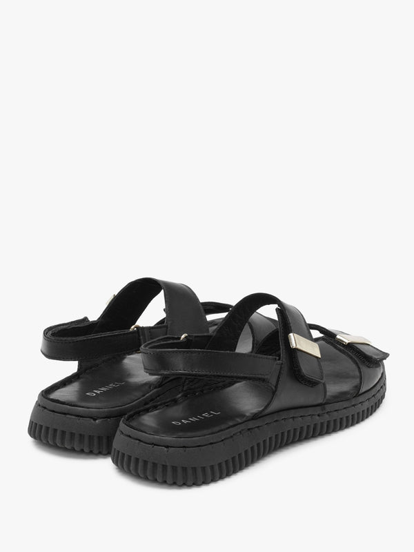 Lellie Black Leather Two Bar Sandals