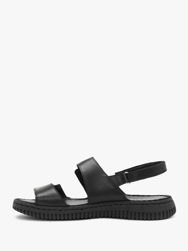 Lellie Black Leather Two Bar Sandals