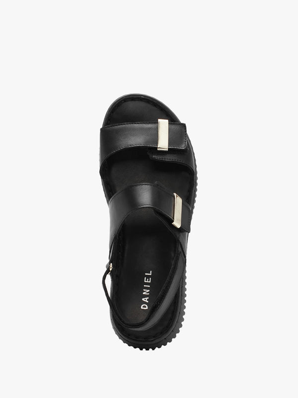Lellie Black Leather Two Bar Sandals