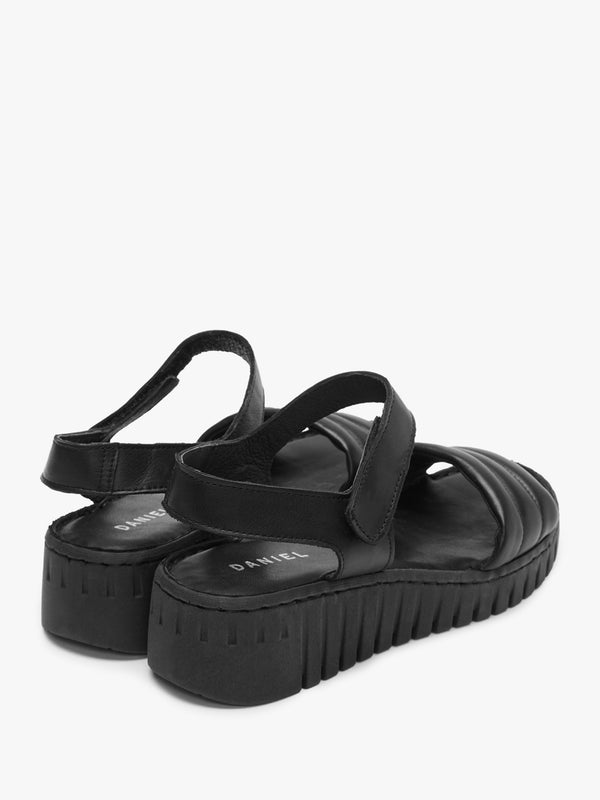 Lola Black Leather Y Back Tread Sole Sandals