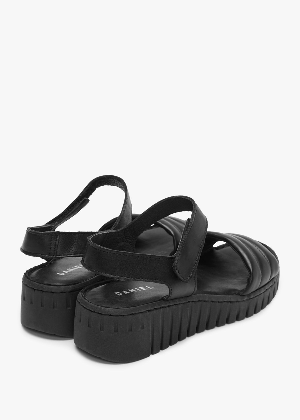 Lola Black Leather Y Back Tread Sole Sandals