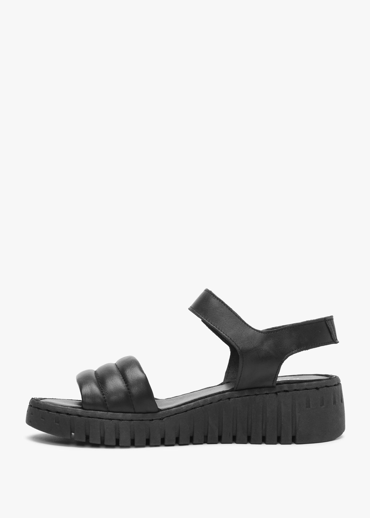 Lola Black Leather Y Back Tread Sole Sandals
