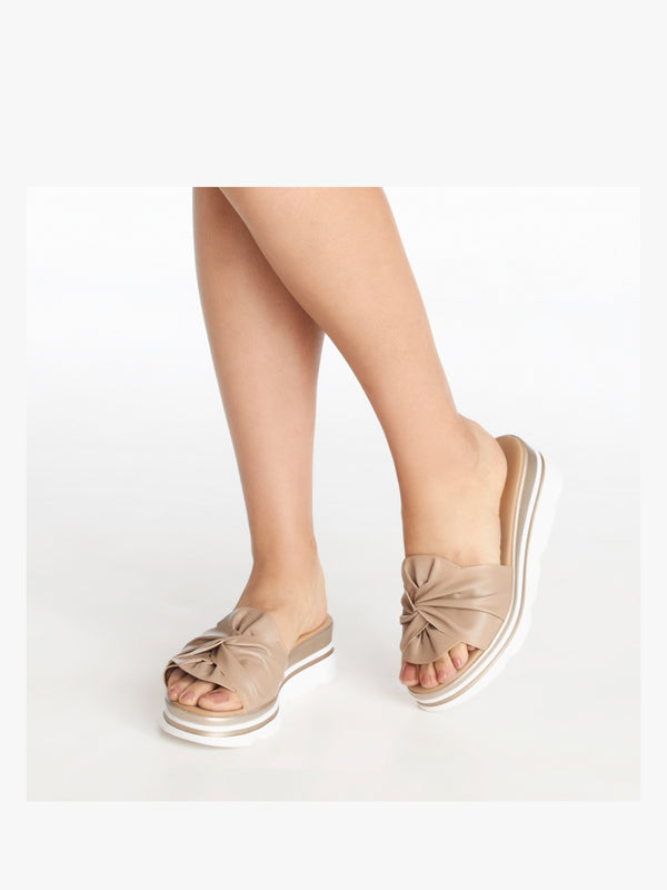 Rebow Beige Leather Knot Top Mules