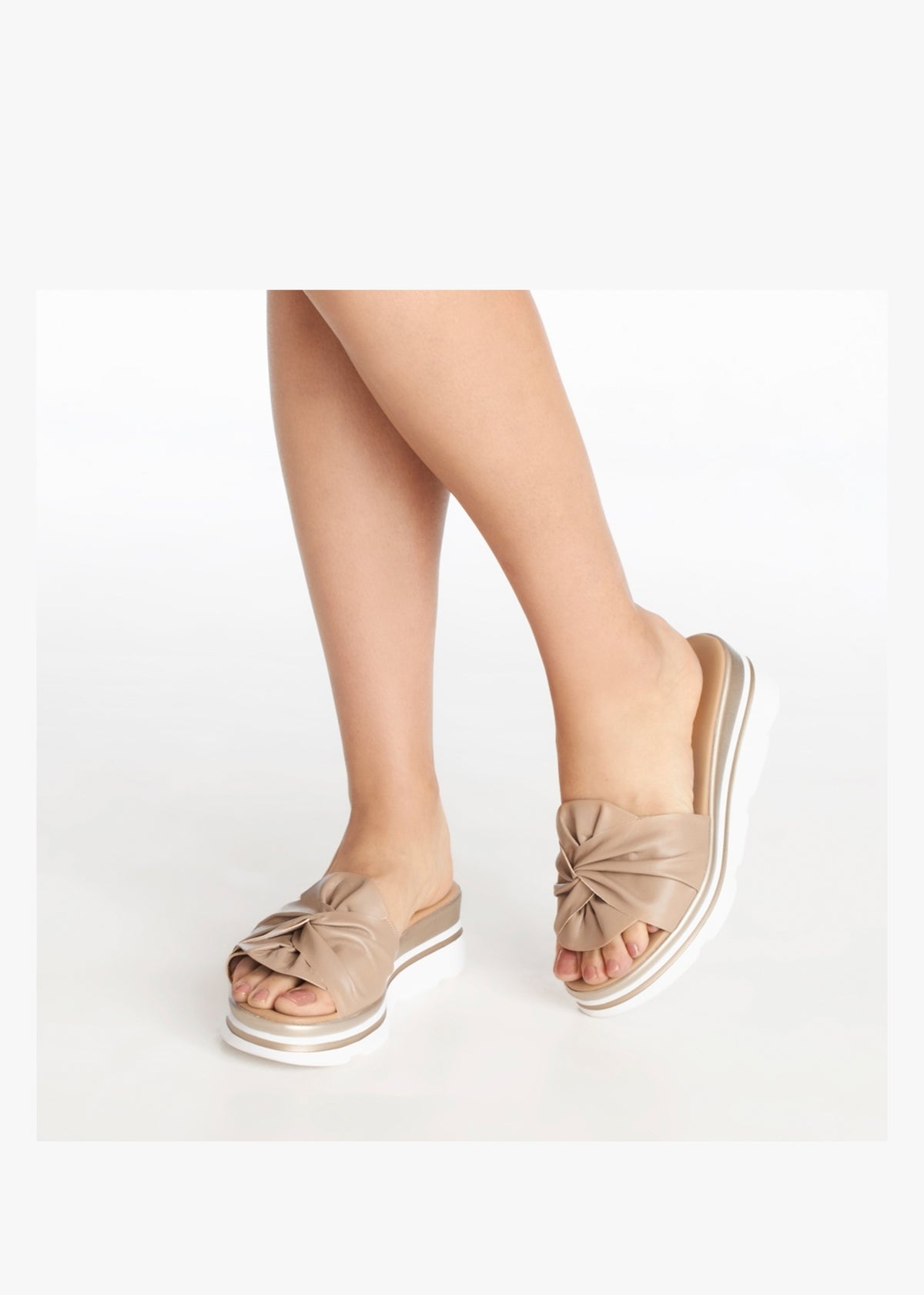 Rebow Beige Leather Knot Top Mules