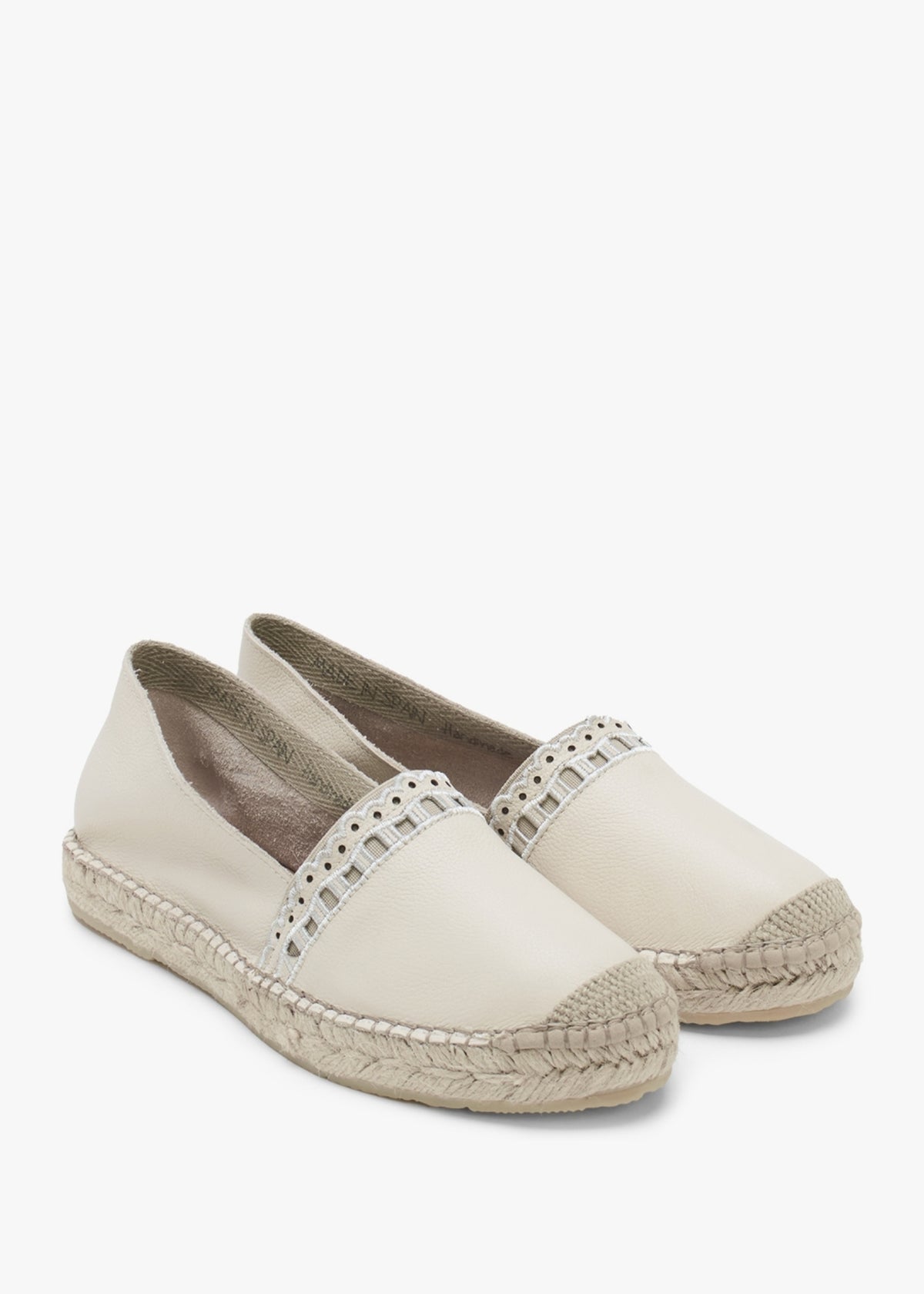 Ilazer Beige Leather Laser Cut Edge Flat Espadrilles
