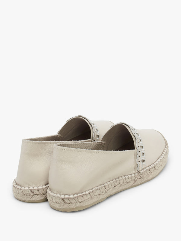 Ilazer Beige Leather Laser Cut Edge Flat Espadrilles