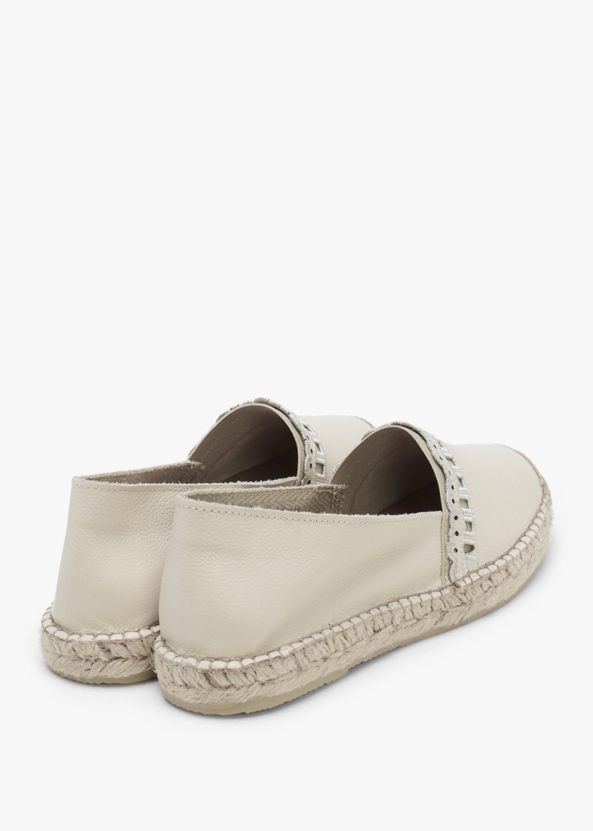 Ilazer Beige Leather Laser Cut Edge Flat Espadrilles