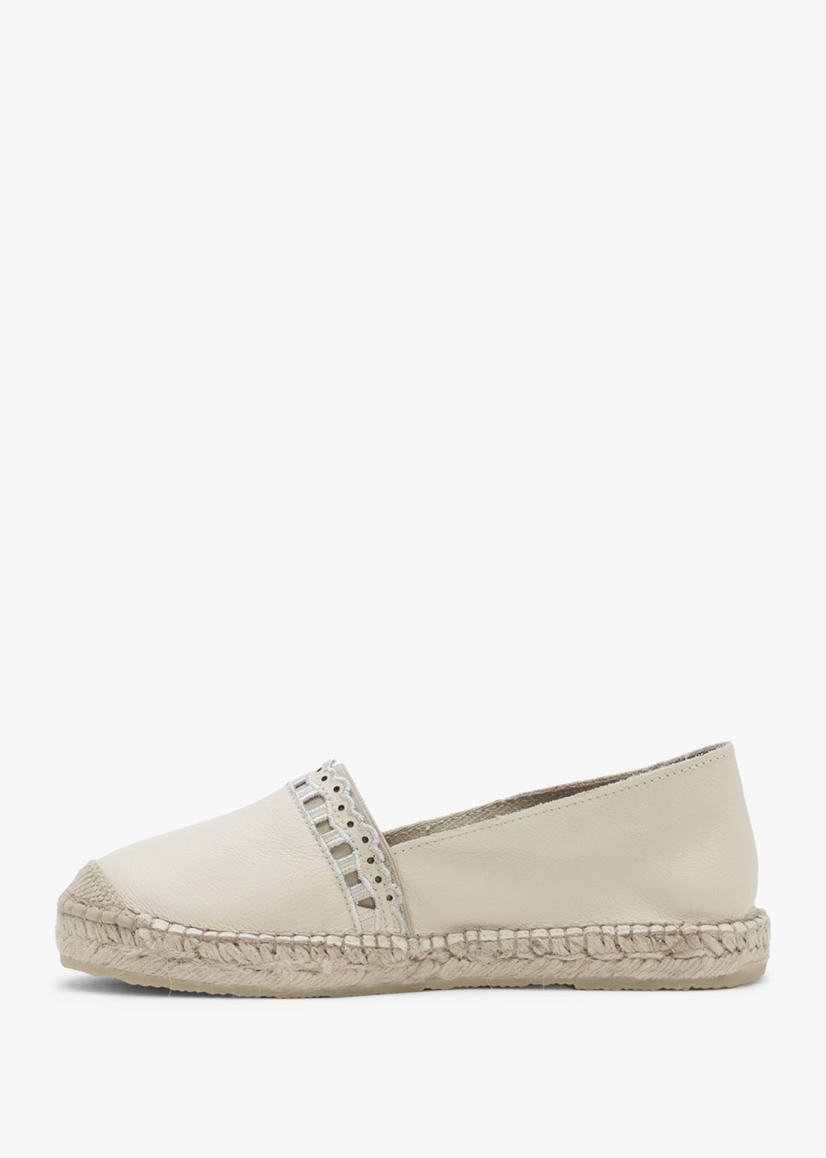 Ilazer Beige Leather Laser Cut Edge Flat Espadrilles