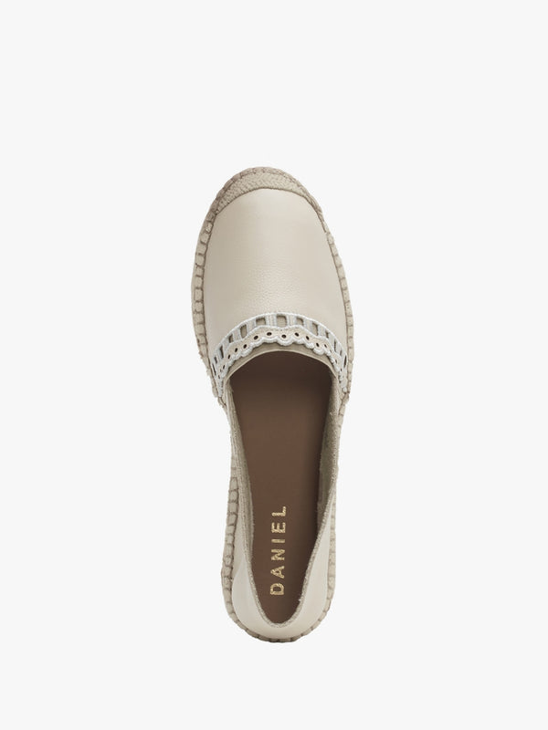 Ilazer Beige Leather Laser Cut Edge Flat Espadrilles
