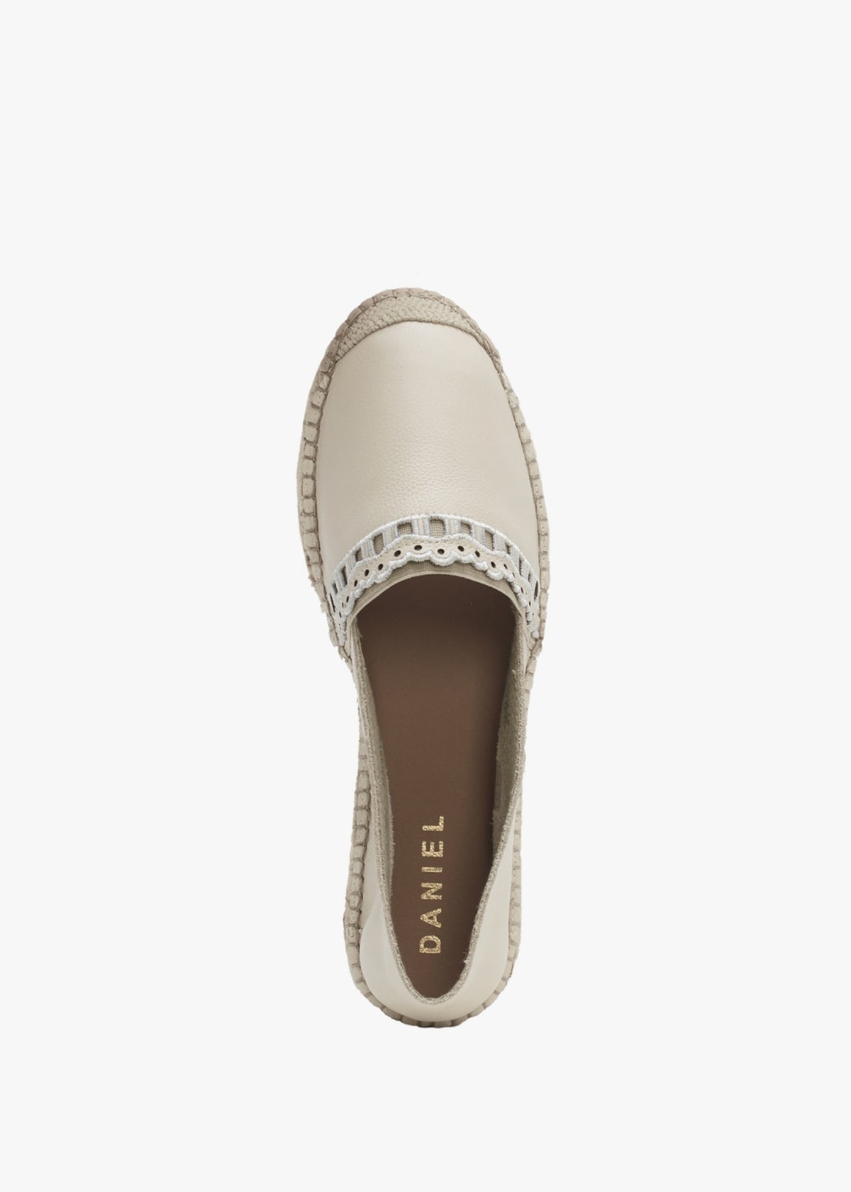 Ilazer Beige Leather Laser Cut Edge Flat Espadrilles