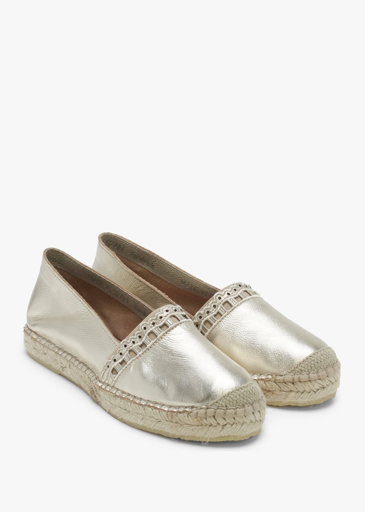 Ilazer Gold Leather Laser Cut Edge Flat Espadrilles
