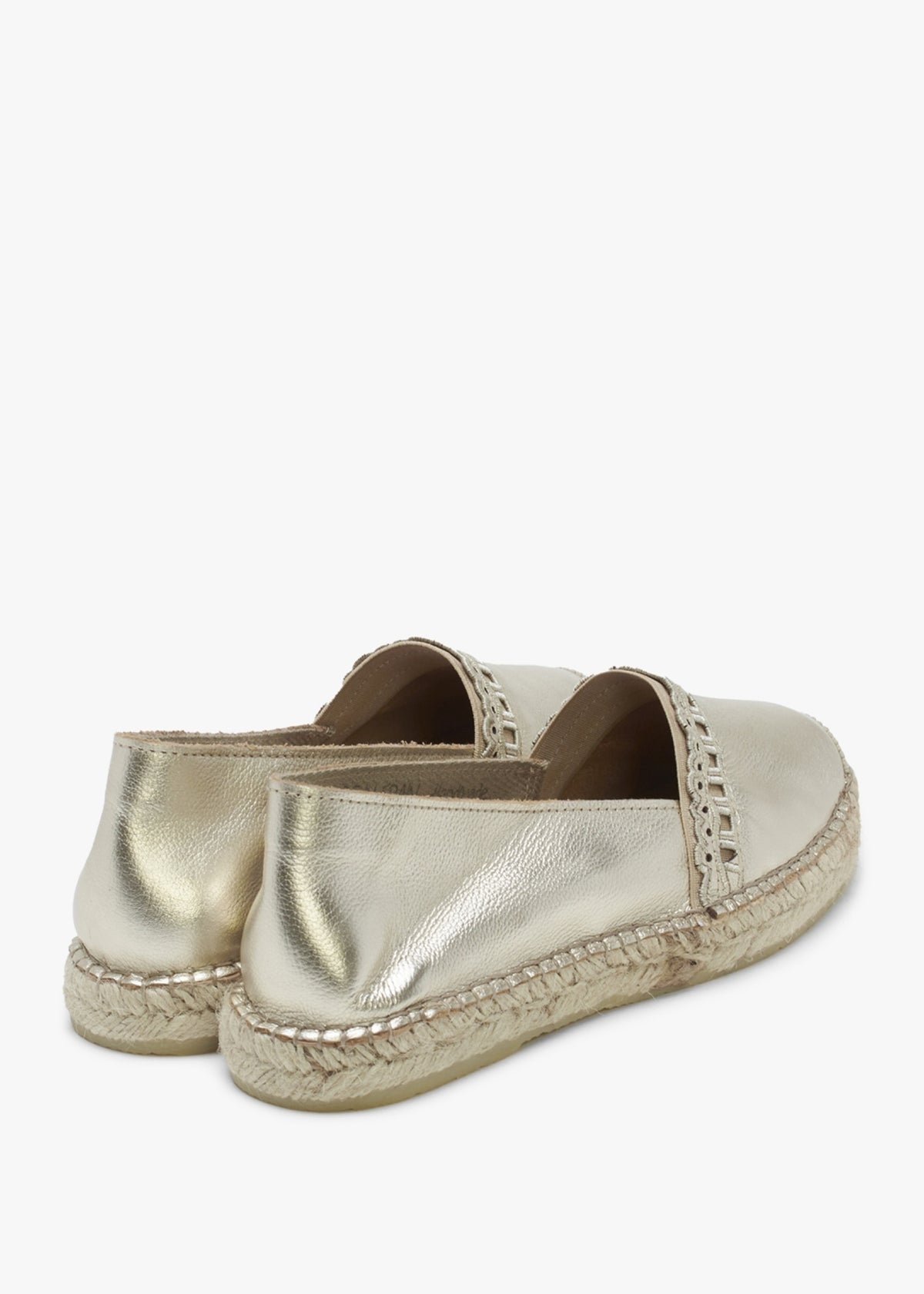 Ilazer Gold Leather Laser Cut Edge Flat Espadrilles
