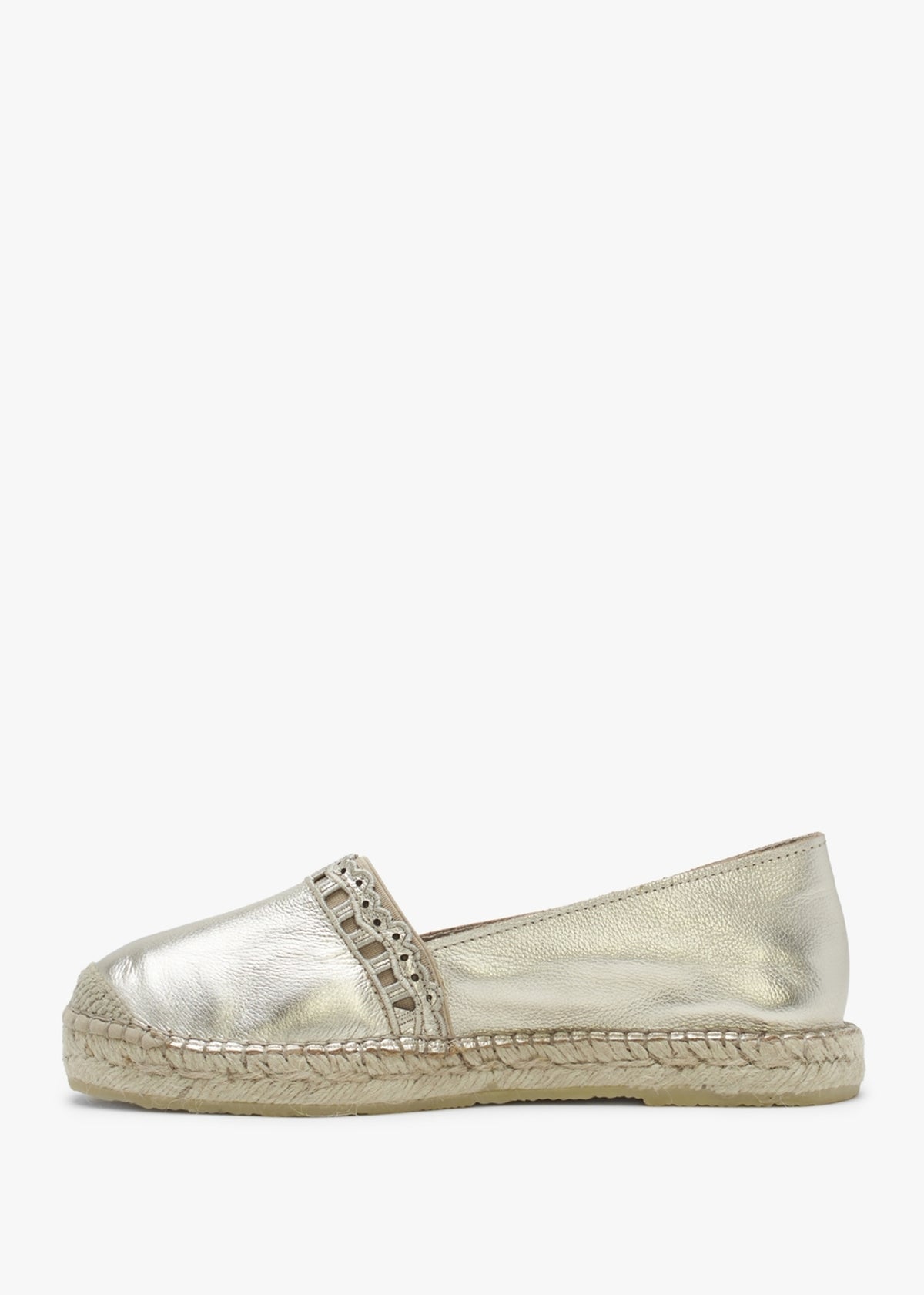 Ilazer Gold Leather Laser Cut Edge Flat Espadrilles