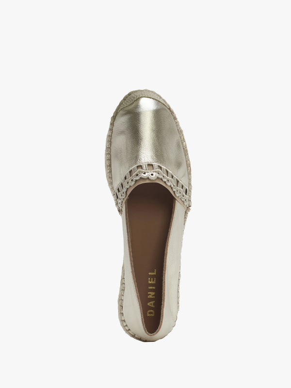 Ilazer Gold Leather Laser Cut Edge Flat Espadrilles