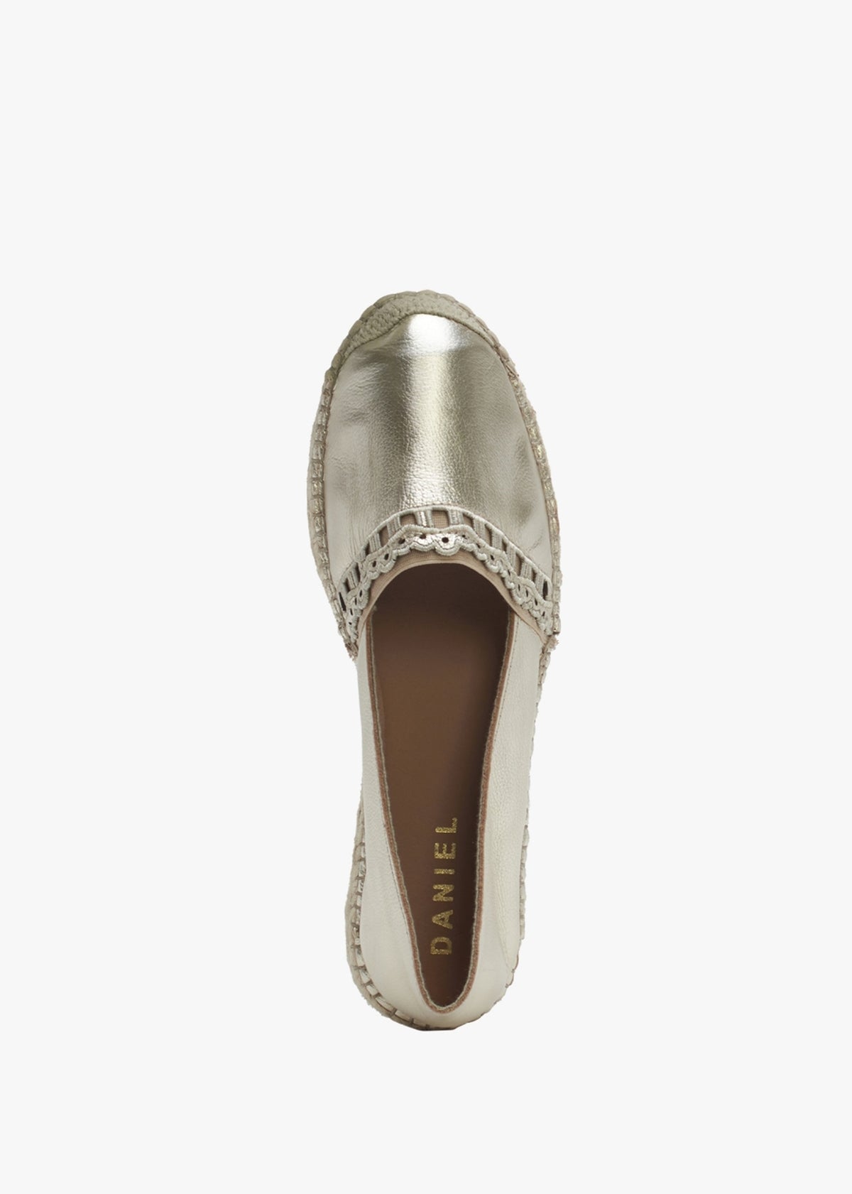 Ilazer Gold Leather Laser Cut Edge Flat Espadrilles