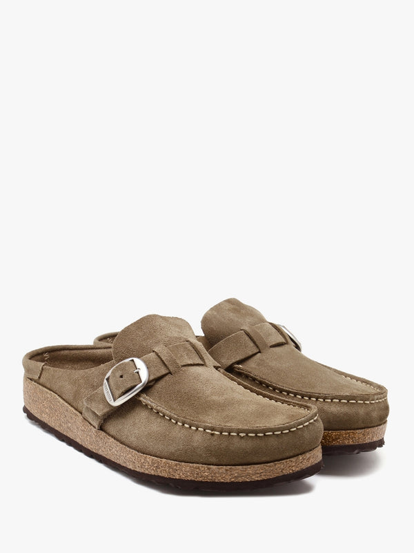 Buckley Grey Taupe Suede Leather Backless Moccasins