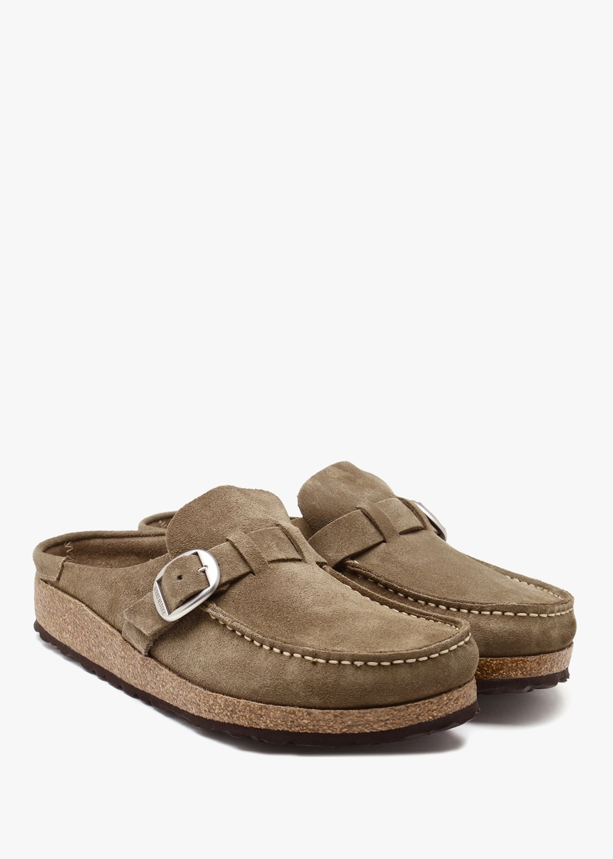 Buckley Grey Taupe Suede Leather Backless Moccasins