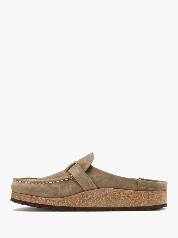 Buckley Grey Taupe Suede Leather Backless Moccasins