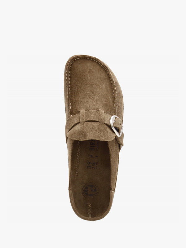 Buckley Grey Taupe Suede Leather Backless Moccasins