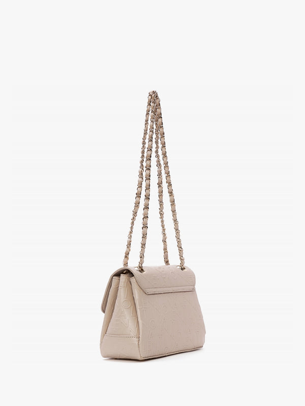 Relax Embossed Logo Beige Flapover Shoulder Bag