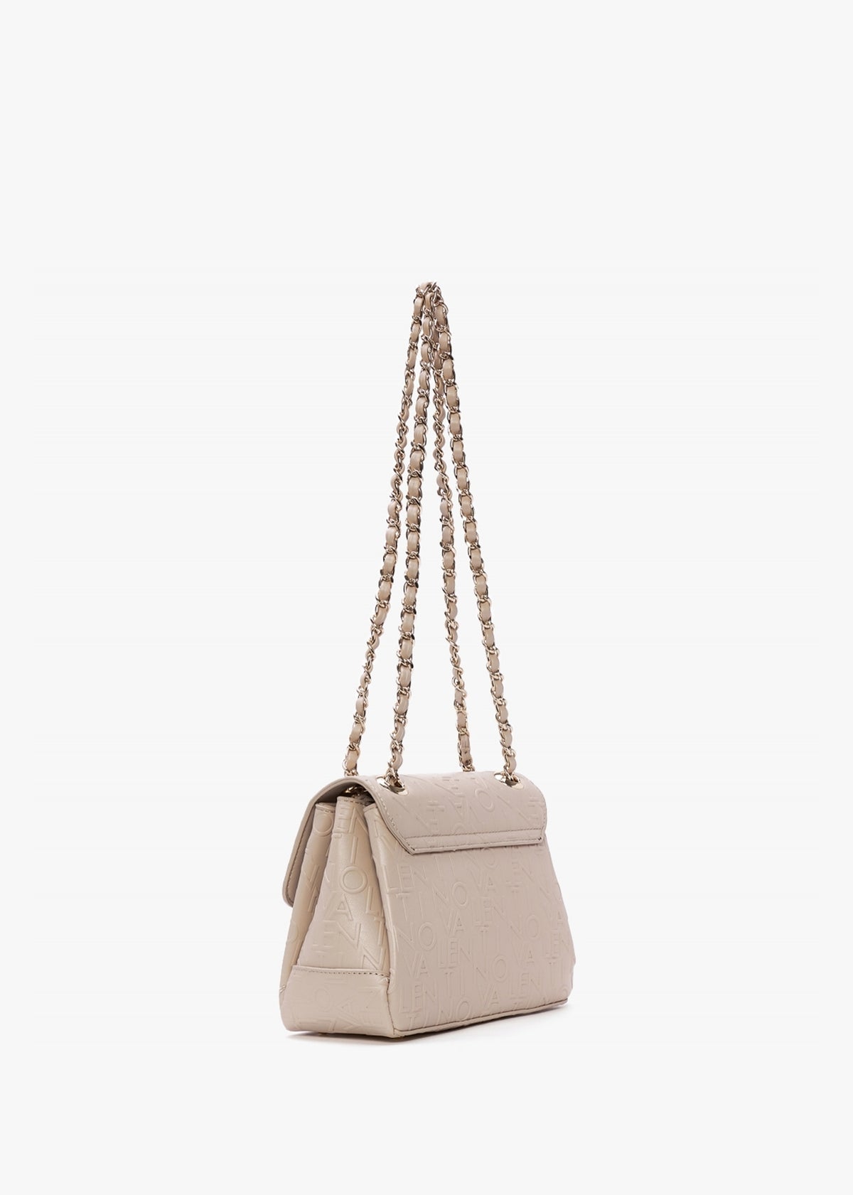 Relax Embossed Logo Beige Flapover Shoulder Bag