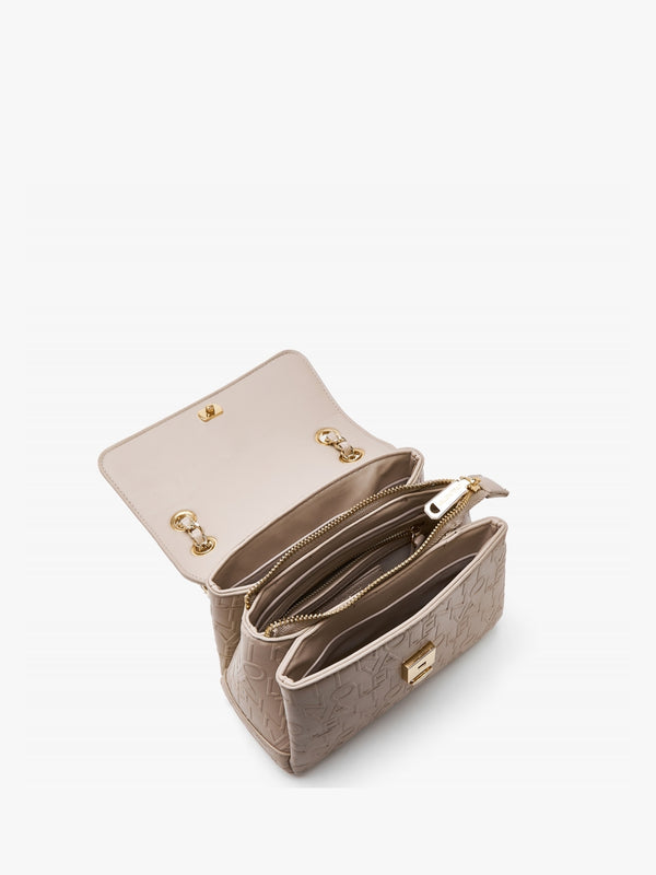 Relax Embossed Logo Beige Flapover Shoulder Bag