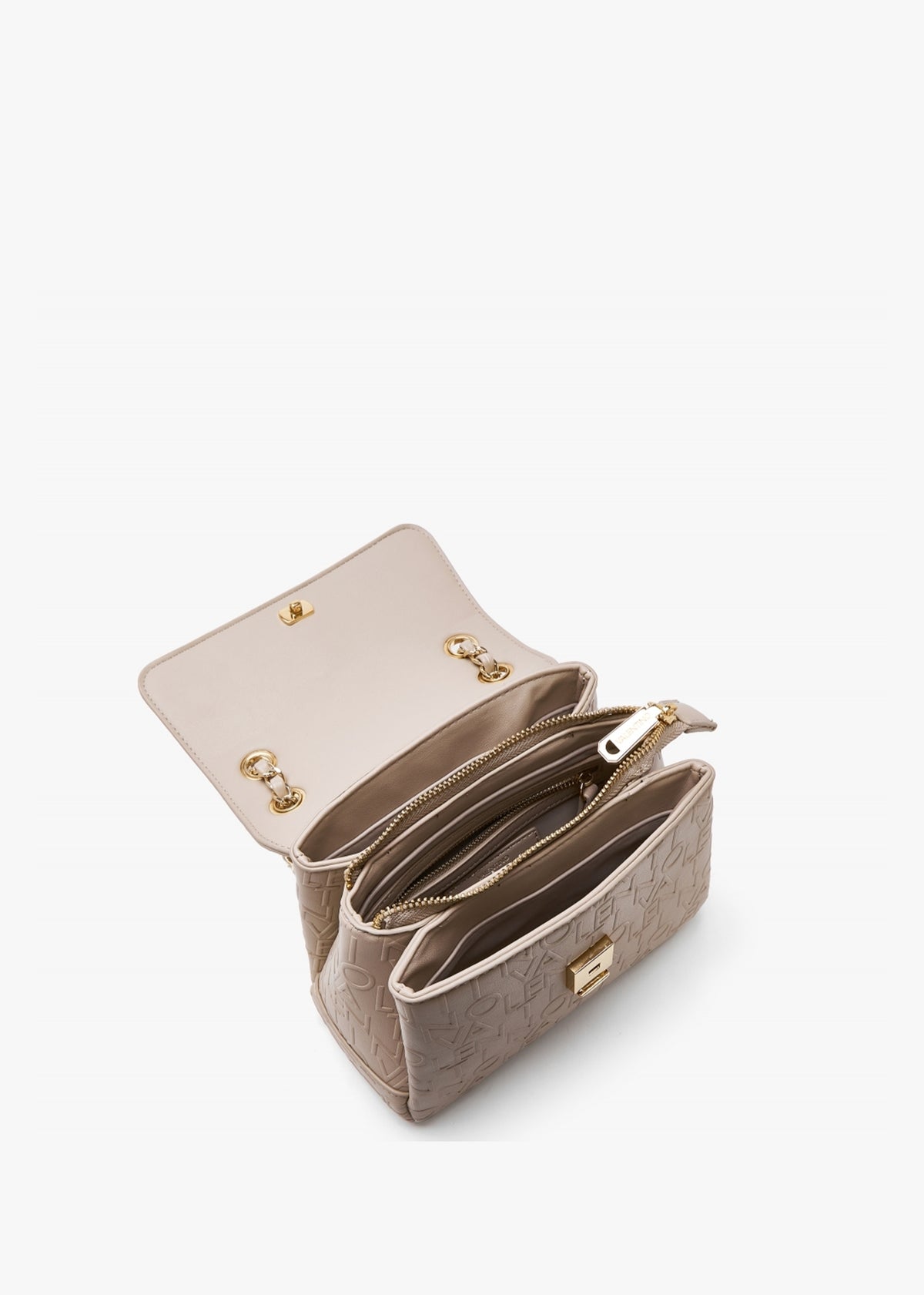 Relax Embossed Logo Beige Flapover Shoulder Bag