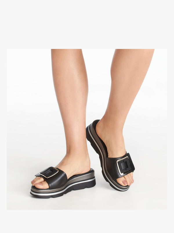 Rebuck Black Leather Buckle Detail Mules