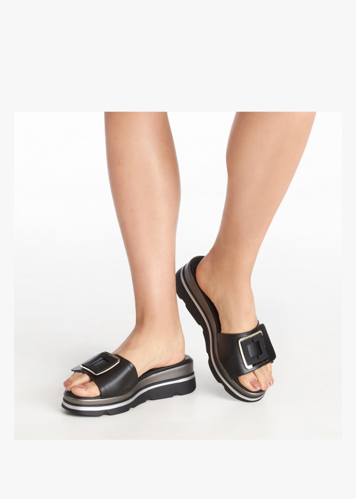 Rebuck Black Leather Buckle Detail Mules