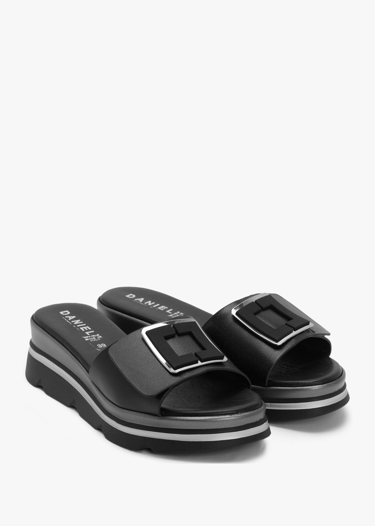 Rebuck Black Leather Buckle Detail Mules