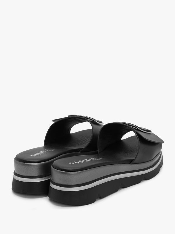 Rebuck Black Leather Buckle Detail Mules