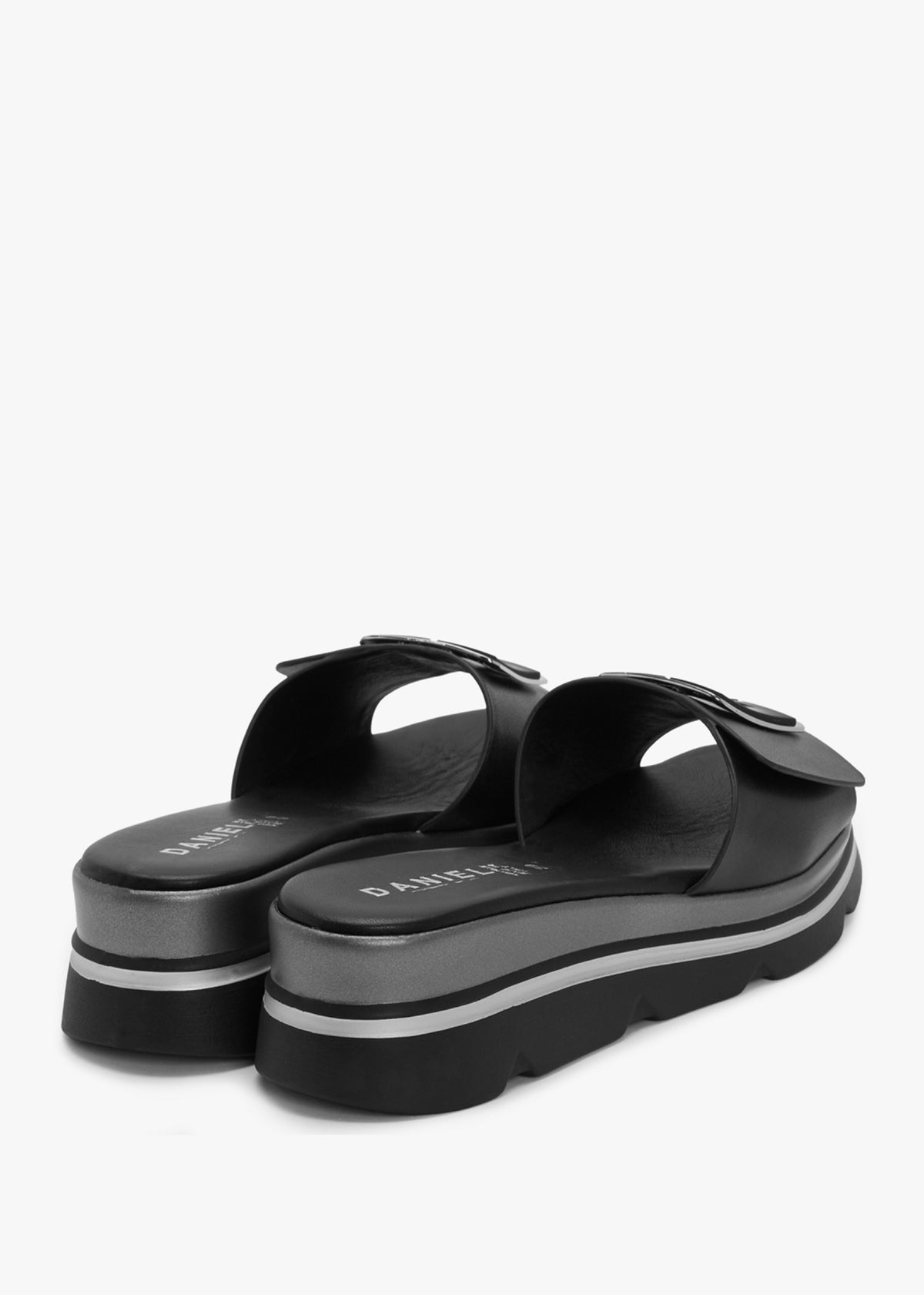 Rebuck Black Leather Buckle Detail Mules
