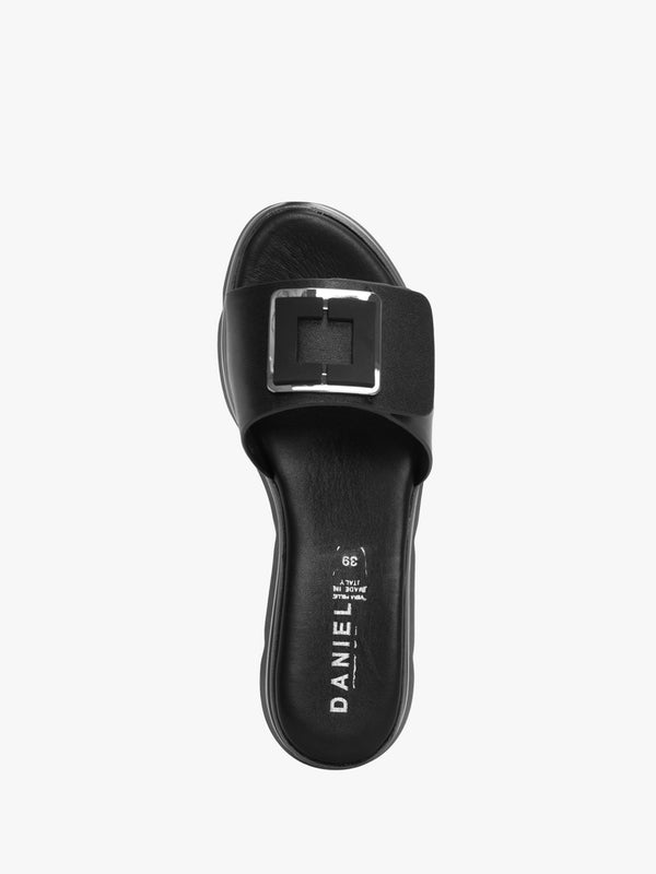 Rebuck Black Leather Buckle Detail Mules