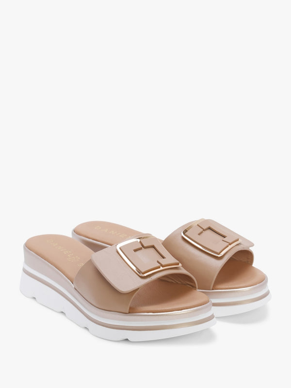 Rebuck Beige Leather Buckle Detail Mules