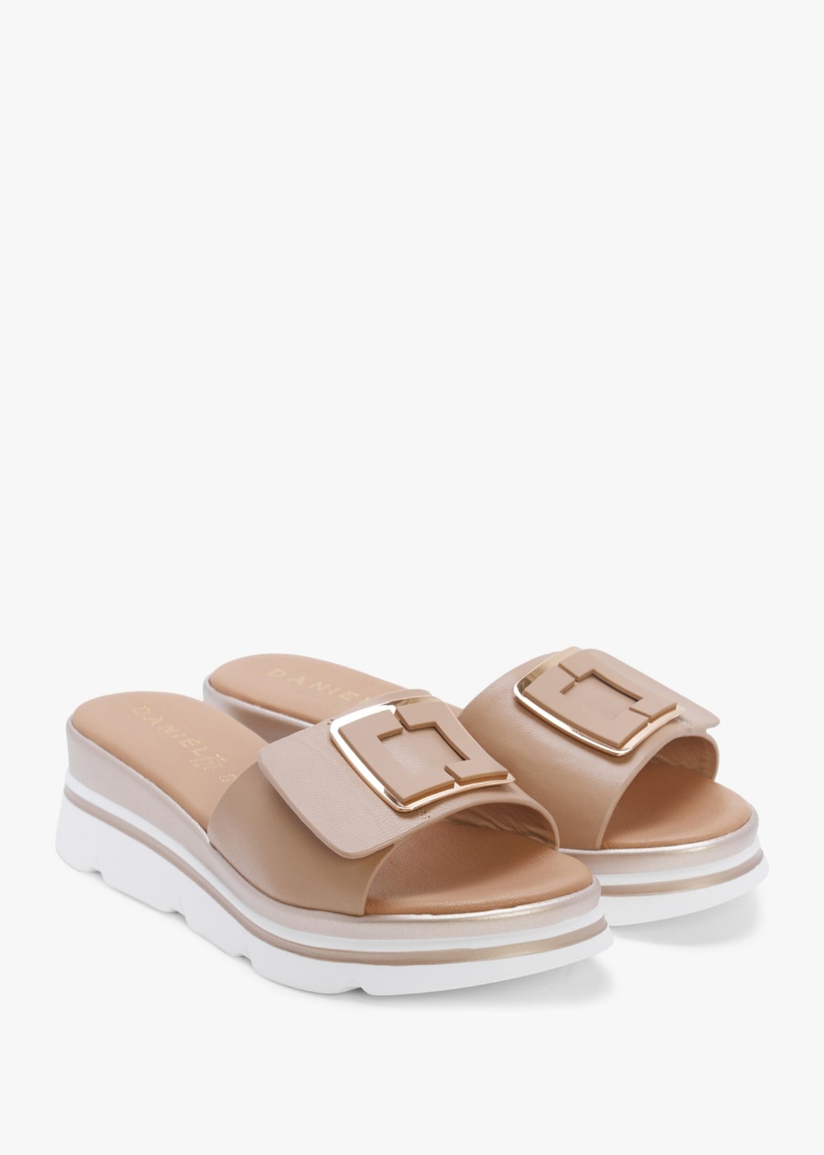 Rebuck Beige Leather Buckle Detail Mules