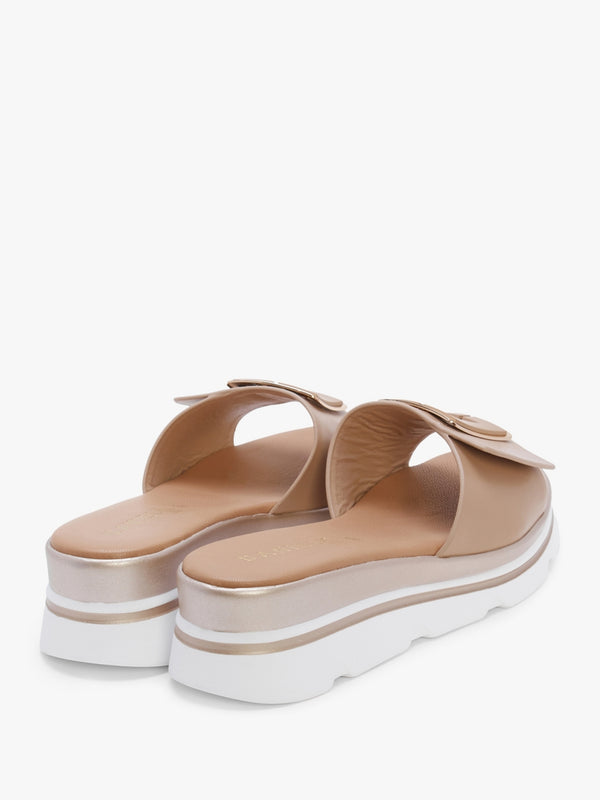 Rebuck Beige Leather Buckle Detail Mules